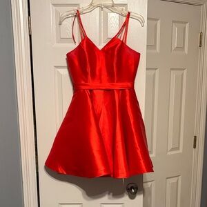 Girls Red Satin V-Neck Party Dress